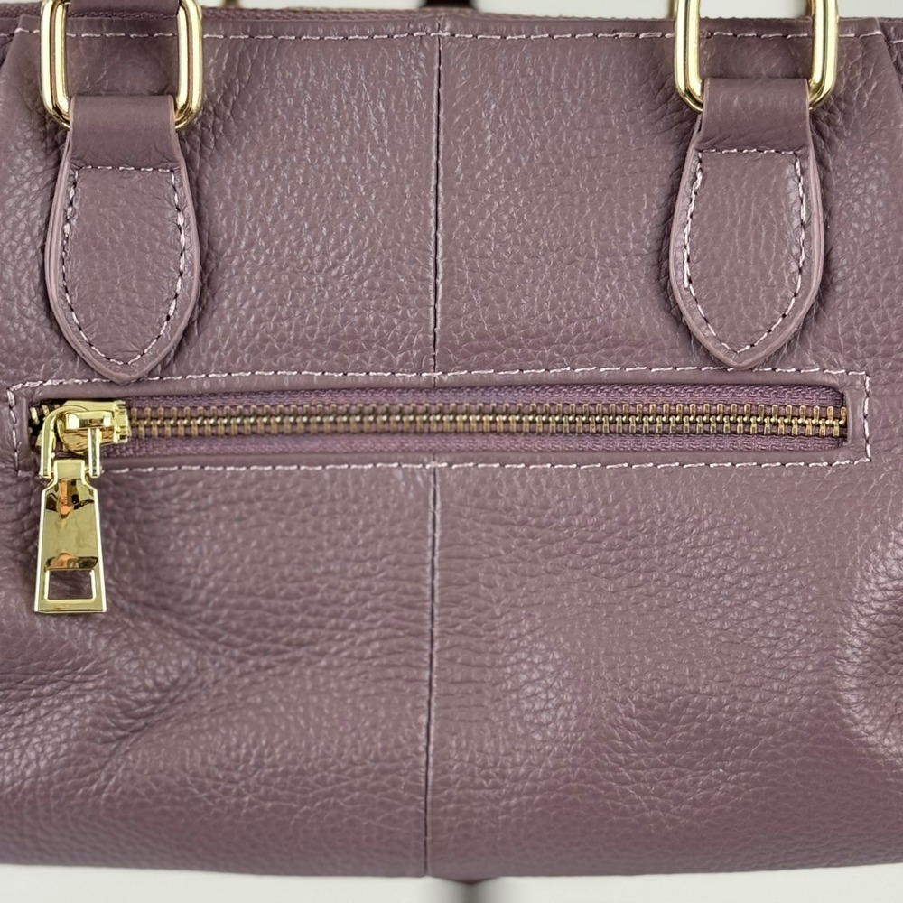 Mauve Purple Pebbled Leather Satchel Handbag Chic Classic Minimalist - Picture 8 of 16
